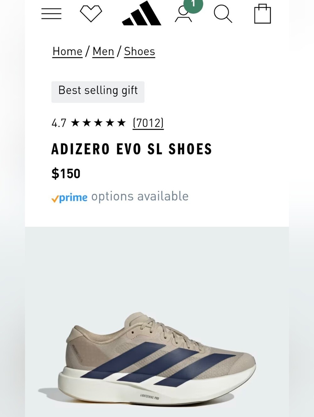 Nwt Men's Adidas Adizero Lightweight Running Shoes - Beige/Navy Size : 8